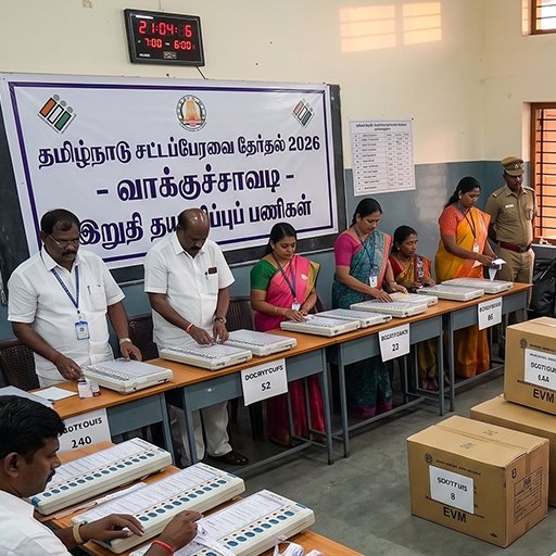 தமிழகமே தயாராகு! நாளை சட்டமன்றத் தேர்தல் வாக்குப்பதிவு - 75,000 வாக்குச்சாவடிகளில் பலத்த பாதுகாப்புடன் இறுதிக்கட்டப் பணிகள் தீவிரம்!